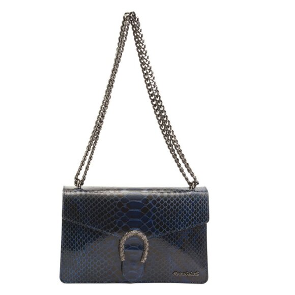 MARINA GALANTIItaly Leather Croc Embossed Horseshoe Hardware Crossbody